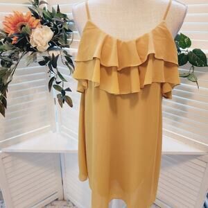 LULUS  MUSTARD MINI RUFFLE LINED DRESS ADJ STRAPES SIZE XS